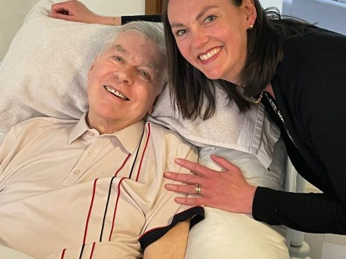 Tom and Julie on his 80th birthday in 2023